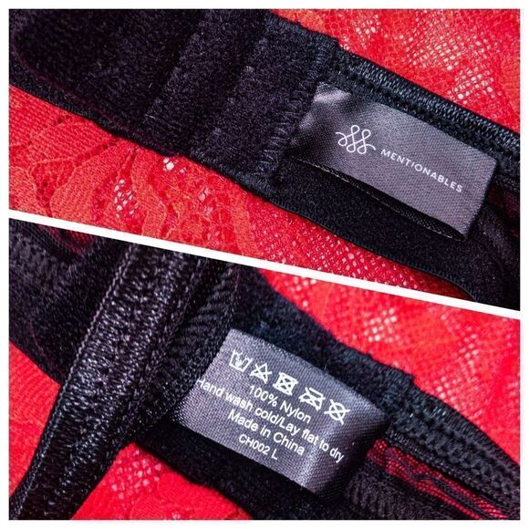 Lacey Red Sweetheart Chemise & Sheer Thigh Highs Sz L - Picture 6 of 14